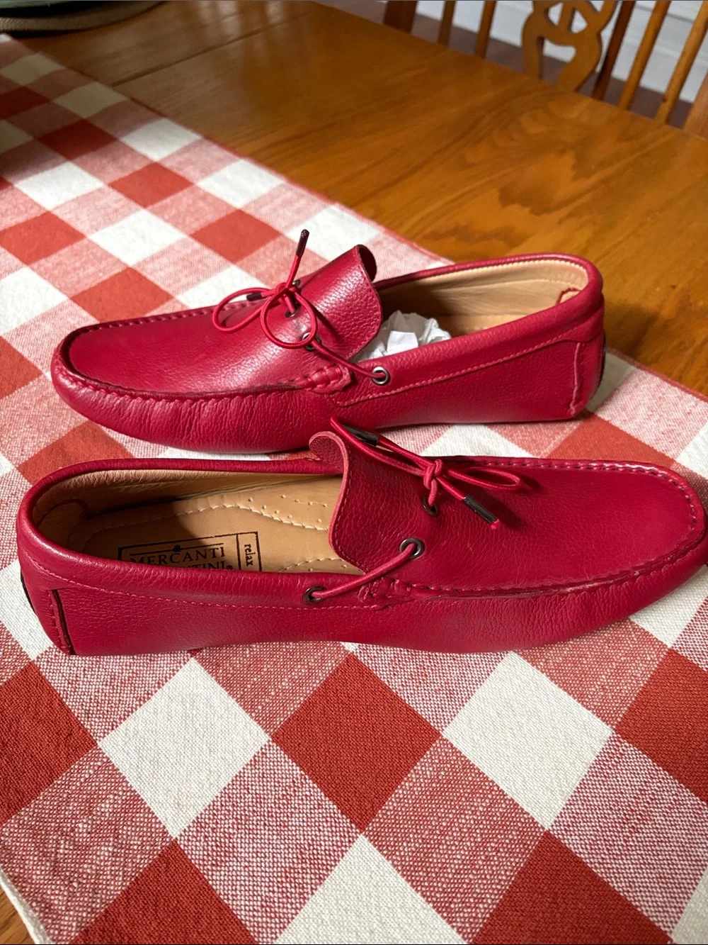 Mercanti Fiorentini NWOT Red Mens Leather Slip-On Driving Loafers / Sz 9
